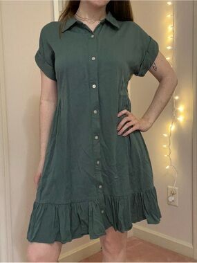 Dark Green Button Up Mini Dress